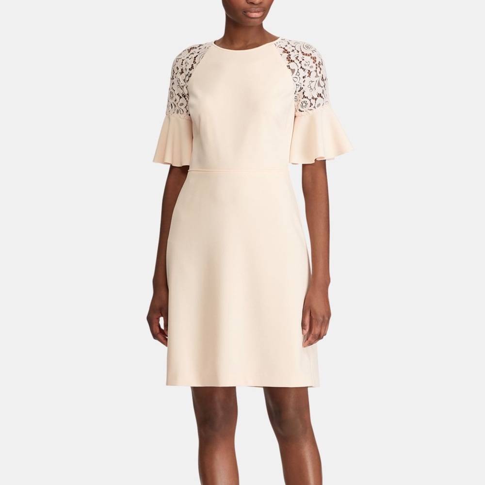 Ralph Lauren | Light Pink Ruffle Lace Bell Sleeve Dress 16p NWOT